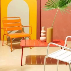 Oviala Fauteuils De Jardin Fauteuil De Jardin Bas Relax Acier Orange -Fauteuils de jardin Soldes Boutique fauteuil de jardin bas relax acier orange 1