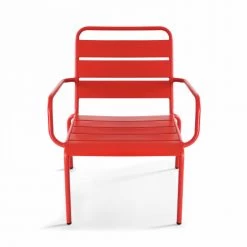 Oviala Fauteuils De Jardin Fauteuil De Jardin Bas Relax Acier Rouge -Fauteuils de jardin Soldes Boutique fauteuil de jardin bas relax acier rouge 4