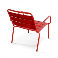Oviala Fauteuils De Jardin Fauteuil De Jardin Bas Relax Acier Rouge -Fauteuils de jardin Soldes Boutique fauteuil de jardin bas relax acier rouge 5