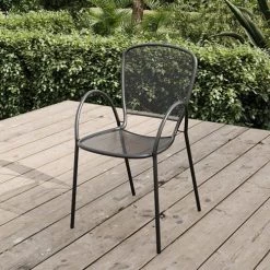 Essenciel Green Chaises De Jardin Fauteuil De Jardin Empilable En Acier Noir -Fauteuils de jardin Soldes Boutique fauteuil de jardin empilable en acier noir 1