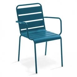 Oviala Chaises De Jardin Fauteuil De Jardin En Acier Bleu Pacific