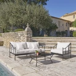 Maisons Du Monde Fauteuils De Jardin Fauteuil De Jardin En Acier Noir Et Coussins Blanc Cassé -Fauteuils de jardin Soldes Boutique fauteuil de jardin en acier noir et coussins blanc casse 1000 1 37 209424 5