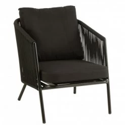 Meubles & Design Fauteuils De Jardin Fauteuil De Jardin En Corde Avec Coussins Rembourrés Noir -Fauteuils de jardin Soldes Boutique fauteuil de jardin en corde avec coussins rembourres noir 2
