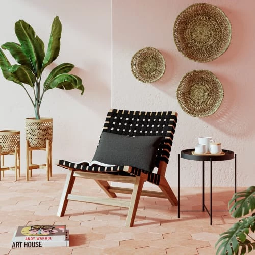 Rendez Vous Déco Fauteuils De Jardin Fauteuil De Jardin En Teck Et Sangles En Tissu Noir 4 Rendez Vous Déco Fauteuils De Jardin Fauteuil De Jardin En Teck Et Sangles En Tissu Noir – Image 2