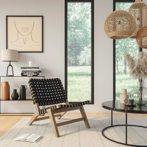 Rendez Vous Déco Fauteuils De Jardin Fauteuil De Jardin En Teck Et Sangles En Tissu Noir 6 Rendez Vous Déco Fauteuils De Jardin Fauteuil De Jardin En Teck Et Sangles En Tissu Noir – Image 4