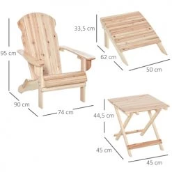 Outsunny Fauteuils De Jardin Fauteuil De Jardin Pliable Repose-pied Table Basse Sapin Naturel -Fauteuils de jardin Soldes Boutique fauteuil de jardin pliable repose pied table basse sapin naturel 2