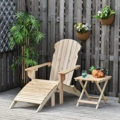Outsunny Fauteuils De Jardin Fauteuil De Jardin Pliable Repose-pied Table Basse Sapin Naturel -Fauteuils de jardin Soldes Boutique fauteuil de jardin pliable repose pied table basse sapin naturel 3