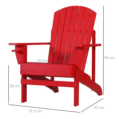 Outsunny Fauteuils De Jardin Fauteuil De Jardin Porte-gobelet Bois De Sapin Traité Peint Rouge 4 Outsunny Fauteuils De Jardin Fauteuil De Jardin Porte-gobelet Bois De Sapin Traité Peint Rouge – Image 2