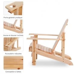 Outsunny Fauteuils De Jardin Fauteuil De Jardin Porte-gobelet Intégré Bois De Sapin Traité -Fauteuils de jardin Soldes Boutique fauteuil de jardin porte gobelet integre bois de sapin traite 3