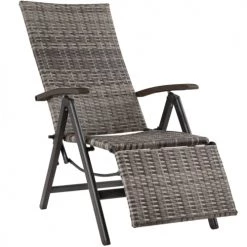 Tectake Fauteuils De Jardin Fauteuil De Relaxation Pliable Avec Repose-pieds Gris