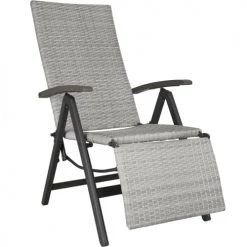 Tectake Fauteuils De Jardin Fauteuil De Relaxation Pliable Avec Repose-pieds Gris Clair