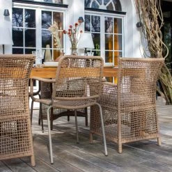 Now’s Home Chaises De Jardin Fauteuil De Table D'extérieur Taupe En Corde Avec Coussin -Fauteuils de jardin Soldes Boutique fauteuil de table d exterieur taupe en corde avec coussin 4