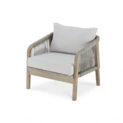 Kerama Fauteuils De Jardin Fauteuil En Bois D'acacia Marron Clair Et Corde Tressée