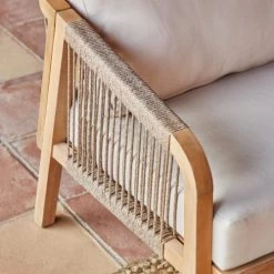 Kerama Fauteuils De Jardin Fauteuil En Bois D'acacia Marron Clair Et Corde Tressée -Fauteuils de jardin Soldes Boutique fauteuil en bois d acacia marron clair et corde tressee 3