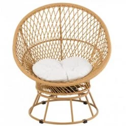 Meubles & Design Fauteuils De Jardin Fauteuil Extérieur Rotin Avec Pied Rond Et Coussin Beige