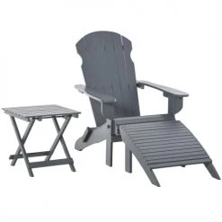 Outsunny Fauteuils De Jardin Fauteuil Jardin Pliable Repose-pied Table Basse Sapin Gris