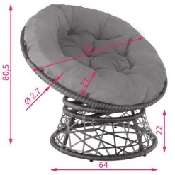 Tectake Fauteuils De Jardin Fauteuil Papasan En Rotin Gargano Rotatif Gris -Fauteuils de jardin Soldes Boutique fauteuil papasan en rotin gargano rotatif gris 3