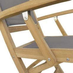 MOYCOR Fauteuils De Jardin Fauteuil Pliant En Tissu Gris Et Bois -Fauteuils de jardin Soldes Boutique fauteuil pliant en tissu gris et bois 4