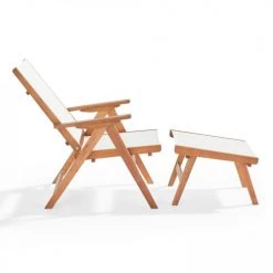 Oviala Bains De Soleil Et Chaises Longues Fauteuil Relax En Bois D'eucalyptus Avec Repose-pieds Blanc -Fauteuils de jardin Soldes Boutique fauteuil relax en bois d eucalyptus avec repose pieds blanc 3