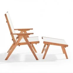 Oviala Bains De Soleil Et Chaises Longues Fauteuil Relax En Bois D'eucalyptus Avec Repose-pieds Blanc -Fauteuils de jardin Soldes Boutique fauteuil relax en bois d eucalyptus avec repose pieds blanc 4