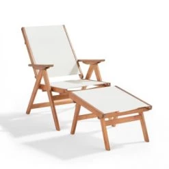 Oviala Bains De Soleil Et Chaises Longues Fauteuil Relax En Bois D'eucalyptus Avec Repose-pieds Blanc -Fauteuils de jardin Soldes Boutique fauteuil relax en bois d eucalyptus avec repose pieds blanc 5