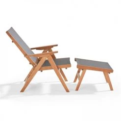 Oviala Bains De Soleil Et Chaises Longues Fauteuil Relax En Bois D'eucalyptus Avec Repose-pieds Noir -Fauteuils de jardin Soldes Boutique fauteuil relax en bois d eucalyptus avec repose pieds noir 1