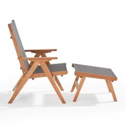 Oviala Bains De Soleil Et Chaises Longues Fauteuil Relax En Bois D'eucalyptus Avec Repose-pieds Noir -Fauteuils de jardin Soldes Boutique fauteuil relax en bois d eucalyptus avec repose pieds noir 2