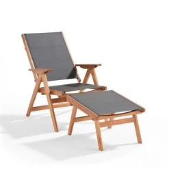 Oviala Bains De Soleil Et Chaises Longues Fauteuil Relax En Bois D'eucalyptus Avec Repose-pieds Noir -Fauteuils de jardin Soldes Boutique fauteuil relax en bois d eucalyptus avec repose pieds noir 4