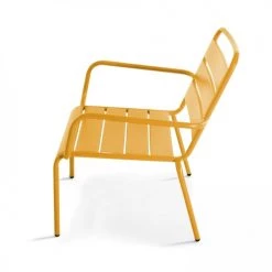 Oviala Fauteuils De Jardin Fauteuil Relax En Métal Jaune -Fauteuils de jardin Soldes Boutique fauteuil relax en metal jaune 4