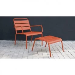 Oviala Fauteuils De Jardin Fauteuil Relax Et Repose Pied En Métal Orange -Fauteuils de jardin Soldes Boutique fauteuil relax et repose pied en metal orange 1