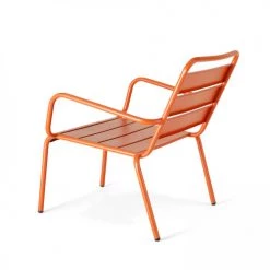 Oviala Fauteuils De Jardin Fauteuil Relax Et Repose Pied En Métal Orange -Fauteuils de jardin Soldes Boutique fauteuil relax et repose pied en metal orange 2