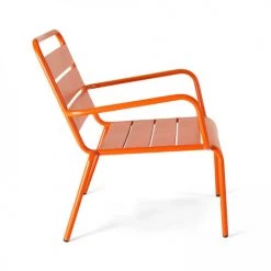 Oviala Fauteuils De Jardin Fauteuil Relax Et Repose Pied En Métal Orange -Fauteuils de jardin Soldes Boutique fauteuil relax et repose pied en metal orange 3