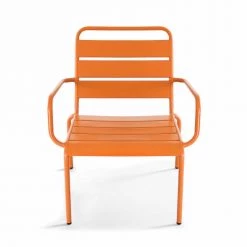 Oviala Fauteuils De Jardin Fauteuil Relax Et Repose Pied En Métal Orange -Fauteuils de jardin Soldes Boutique fauteuil relax et repose pied en metal orange 4