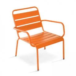 Oviala Fauteuils De Jardin Fauteuil Relax Et Repose Pied En Métal Orange -Fauteuils de jardin Soldes Boutique fauteuil relax et repose pied en metal orange 5