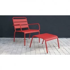 Oviala Fauteuils De Jardin Fauteuil Relax Et Repose Pied En Métal Rouge -Fauteuils de jardin Soldes Boutique fauteuil relax et repose pied en metal rouge 1
