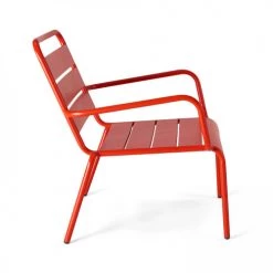 Oviala Fauteuils De Jardin Fauteuil Relax Et Repose Pied En Métal Rouge -Fauteuils de jardin Soldes Boutique fauteuil relax et repose pied en metal rouge 3