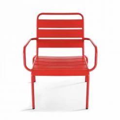 Oviala Fauteuils De Jardin Fauteuil Relax Et Repose Pied En Métal Rouge -Fauteuils de jardin Soldes Boutique fauteuil relax et repose pied en metal rouge 4