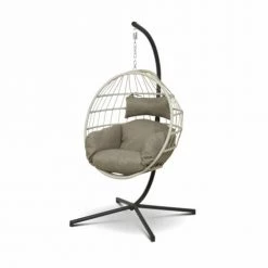 Alice's Garden Chaises De Jardin Fauteuil Suspendu En Corde Beige, Coussin Taupe