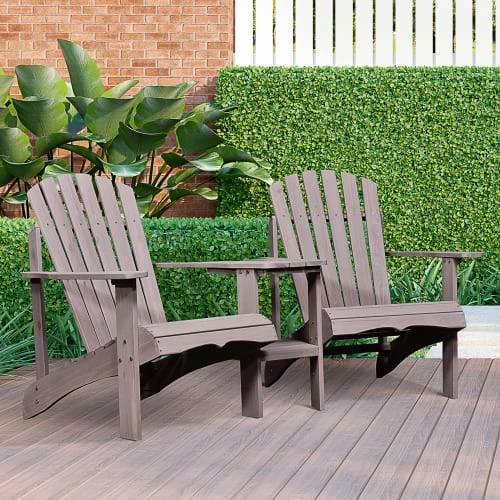 Outsunny Fauteuils De Jardin Table Basse étagère Bois Sapin Pré-huilé Gris 4 Outsunny Fauteuils De Jardin Table Basse étagère Bois Sapin Pré-huilé Gris – Image 2