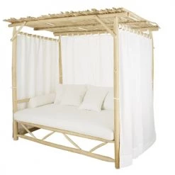 Maisons Du Monde Bains De Soleil Et Chaises Longues Lit à Baldaquin D'extérieur En Branches De Teck Blanchies Et Toile écrue -Fauteuils de jardin Soldes Boutique lit a baldaquin d exterieur en branches de teck blanchies et toile ecrue 1000 0 3 198033 2