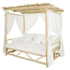 Maisons Du Monde Bains De Soleil Et Chaises Longues Lit à Baldaquin D'extérieur En Branches De Teck Blanchies Et Toile écrue -Fauteuils de jardin Soldes Boutique lit a baldaquin d exterieur en branches de teck blanchies et toile ecrue 1000 0 3 198033 3