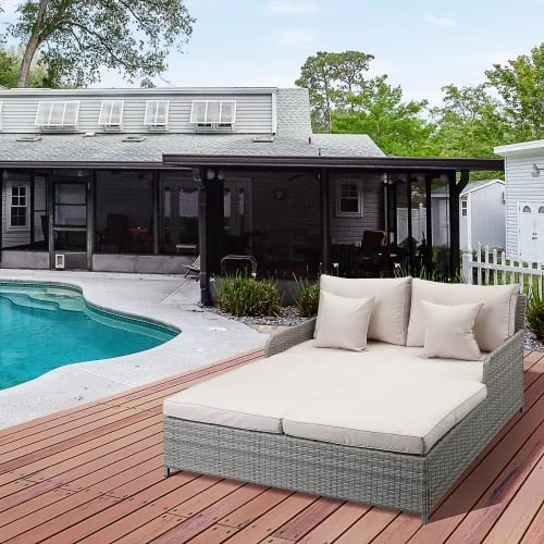 Outsunny Bains De Soleil Et Chaises Longues Lit Canapé 2 Places De Jardin Matelas Coussins Inclus Résine Grise 4 Outsunny Bains De Soleil Et Chaises Longues Lit Canapé 2 Places De Jardin Matelas Coussins Inclus Résine Grise – Image 2