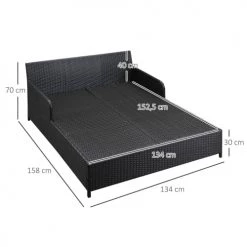 Outsunny Bains De Soleil Et Chaises Longues Lit Canapé 2 Places De Jardin Matelas Coussins Inclus Résine Marron -Fauteuils de jardin Soldes Boutique lit canape 2 places de jardin matelas coussins inclus resine marron 2