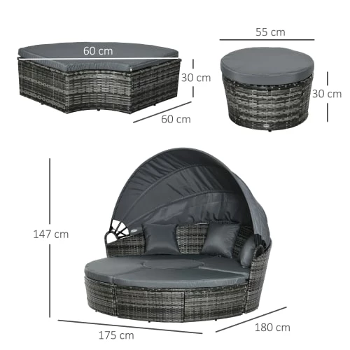 Outsunny Bains De Soleil Et Chaises Longues Lit Canapé Jardin Modulable Grand Confort Résine Polyester Gris 5 Outsunny Bains De Soleil Et Chaises Longues Lit Canapé Jardin Modulable Grand Confort Résine Polyester Gris – Image 3