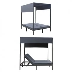 Happy Garden Bains De Soleil Et Chaises Longues Lit D'extérieur En Aluminium Anthracite Et Coussins Gris -Fauteuils de jardin Soldes Boutique lit d exterieur en aluminium anthracite et coussins gris 1