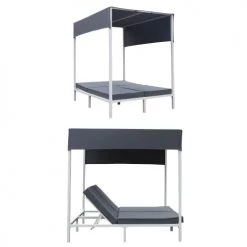 Happy Garden Bains De Soleil Et Chaises Longues Lit D'extérieur En Aluminium Blanc Et Coussins Gris -Fauteuils de jardin Soldes Boutique lit d exterieur en aluminium blanc et coussins gris 2