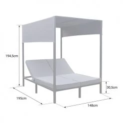 Happy Garden Bains De Soleil Et Chaises Longues Lit D'extérieur En Aluminium Blanc Et Coussins Gris -Fauteuils de jardin Soldes Boutique lit d exterieur en aluminium blanc et coussins gris 4