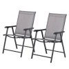 Outsunny Lot 2 Chaises De Jardin Pliantes Accoudoirs Métal Textilène Noir Gris -Fauteuils de jardin Soldes Boutique lot 2 chaises de jardin pliantes accoudoirs metal textilene noir gris