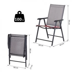 Outsunny Lot 2 Chaises De Jardin Pliantes Accoudoirs Métal Textilène Noir Gris -Fauteuils de jardin Soldes Boutique lot 2 chaises de jardin pliantes accoudoirs metal textilene noir gris 2