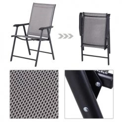 Outsunny Lot 2 Chaises De Jardin Pliantes Accoudoirs Métal Textilène Noir Gris -Fauteuils de jardin Soldes Boutique lot 2 chaises de jardin pliantes accoudoirs metal textilene noir gris 3